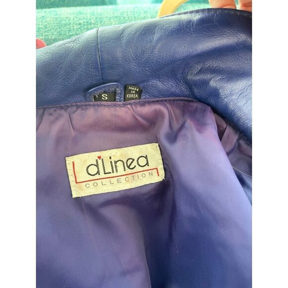d'Linea Womens Leather Jacket Blue Size Small Vintage Oversized Made In Korea - Picture 4 of 13